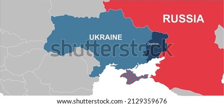 Russia and Ukraine map on world map. Borders of Russia and Ukraine. Territory of Donbass and Crimea Royalty-Free Stock Photo #2129359676