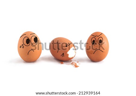 three eggs with cute face isolated on white background