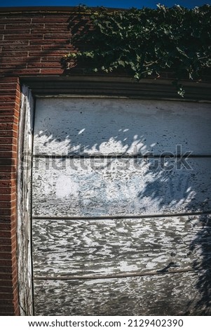 Overgrown garage door with ivy