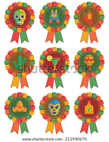 set of mexican themed rosette decorations, isolated on white
