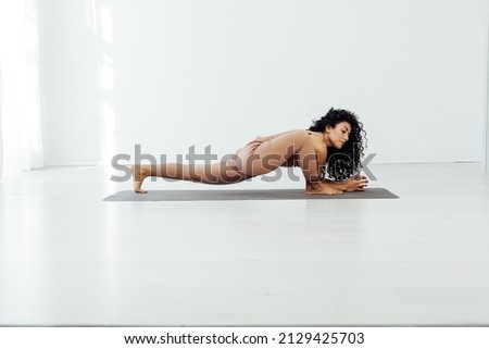 beautiful woman brunette yoga asana fitness stretching