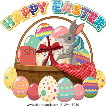 Happy Easter design with easter bunny in basket illustration