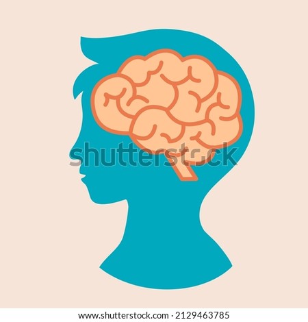 Child brain concept vector illustration. Silhouette of kids head with brain in flat design.