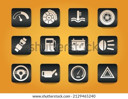 Car interface symbols on black buttons on yellow background