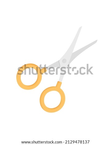Open scissors with yellow plastic handle. Vector illustration, icon in flat style.