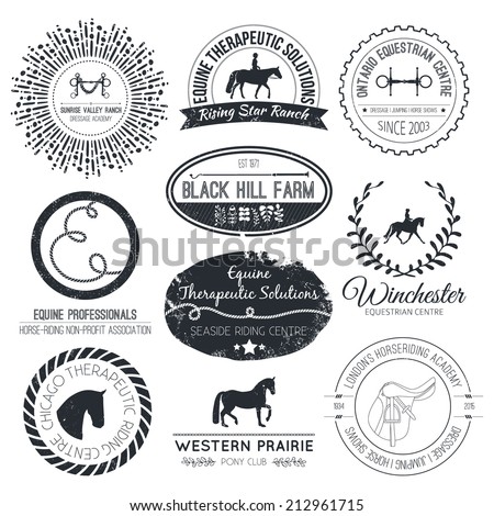 Equine vintage vector logo. Perfect horse related business symbols with antique texture. Premium quality ranch or equestrian business logotype.
