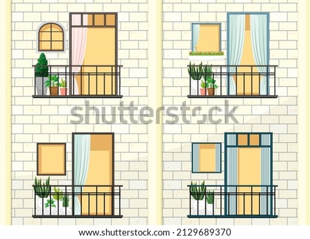Apartment building balcony facade illustration
