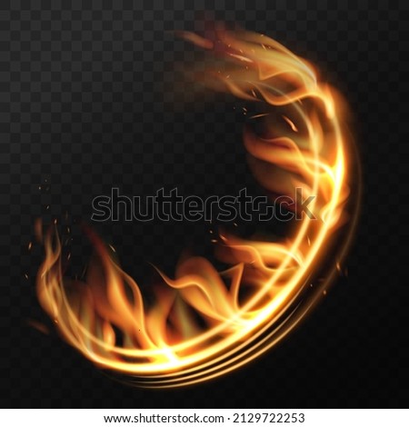 Rotating fire rings. Circle flames effect on transparent background