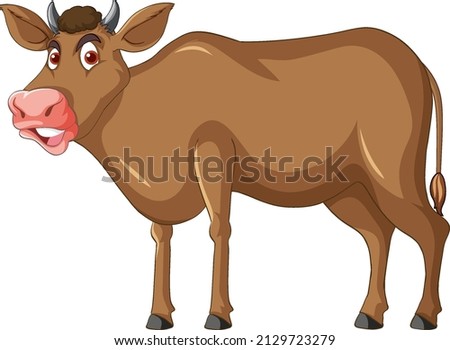 Brown cow standing cartoon character illustration