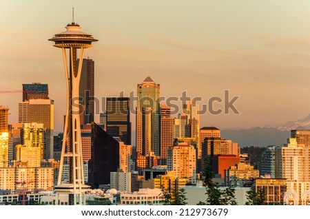 Sunset over Seattle Downtown