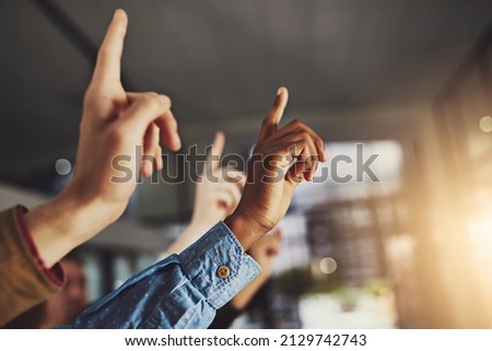 The greatest gift is not being afraid to question. Cropped shot of hands being raised to ask a question. Royalty-Free Stock Photo #2129742743
