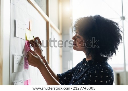 Planning is being prepared for the job. Shot of a young female designer working in her office. Royalty-Free Stock Photo #2129745305
