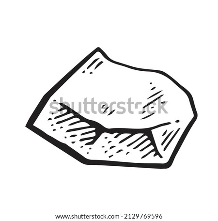Wild uneven stone. Rock in the style of contour engraving. Sketch sketch. Hand drawing isolated on white background. Vector.