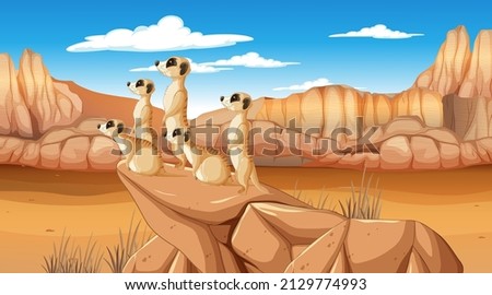Wild animals in savanna forest landscape illustration