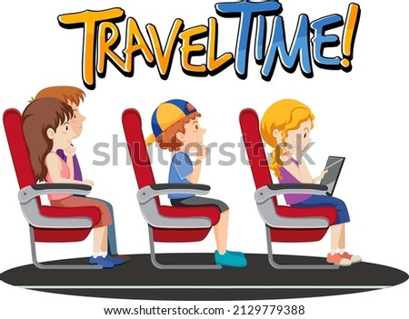 Travel Time typography design with passengers illustration