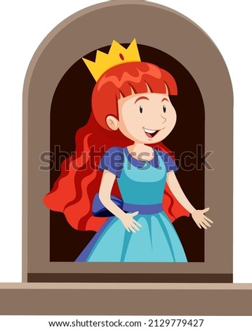 Fantasy princess character  by the window on white background illustration