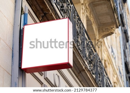 Blank mockup panel store empty white signboard on facade shop wall