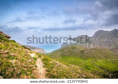 View to Hidden Beach near Mughsayl (Salalah), Sultanate of Oman. Royalty-Free Stock Photo #2129790845