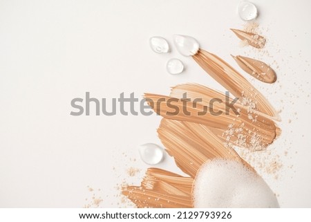 Collection of cosmetic cream isolated on white background. Skincare foam smudge. Cosmetic BB makeup swatch. Drop of liquid skin care oil. Skin tone CC cream tear shape Royalty-Free Stock Photo #2129793926