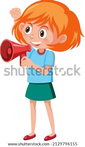Cute girl using speaker phone illustration