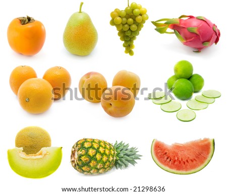 Set of fresh fruits over white background