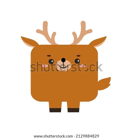 Square deer forest animal face with horns icon isolated on white background. Cute reindeer cartoon square kawaii kids avatar character. Vector flat clip art illustration mobile ui game application.