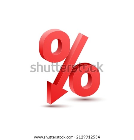 Price low down icon concept. Interest low price 3d percent discount vector icon reduction arrow decrease Royalty-Free Stock Photo #2129912534