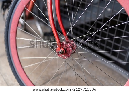 front wheel and forks of hand painted retro bike hipster style city bike