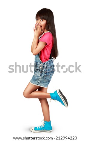 Surprised little asian girl excited, Isolated over white