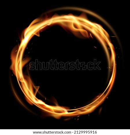 Rotating fire сircles. Round flaming frame. Isolated dynamic burning effect