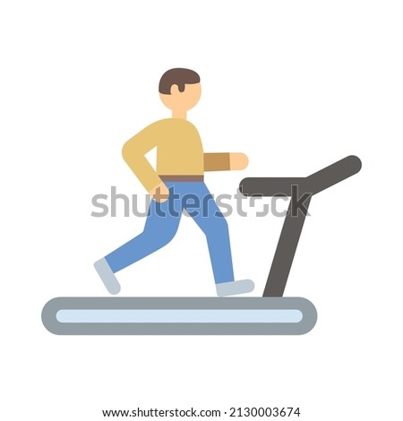 Man running on the treadmill. Illustration for sport, exercising, healthy lifestyle, cardio activity. Flat vector illustration in cartoon style. 