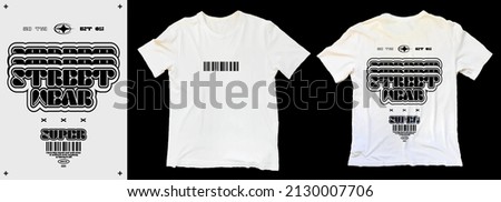 Modern poster with text "Streetwear". In Techno style, stylish print for streetwear, print for t-shirts and hoodies, isolated on white background