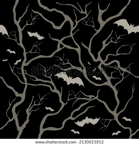 Bat. Tree branches. moth Black magic seamless pattern. Hand engraved tattoo style Spooky Night Gothic Witchcraft