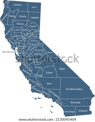 California county map with names Royalty-Free Stock Photo #2130045404