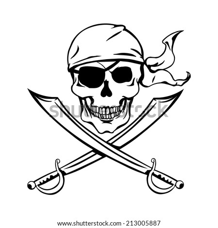 Vector Single Lineart Skull  with Cross Swords Royalty-Free Stock Photo #213005887