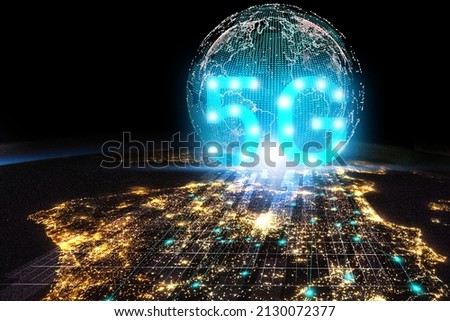 The concept 5G Data in the global network.social,telecommunication,earth.photo modern technology and communication concept.Elements of this image furnished by NASA.