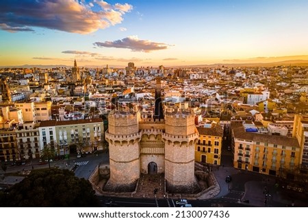 The aerial view of the old center of Valencia, a port city on Spains southeastern coast Royalty-Free Stock Photo #2130097436