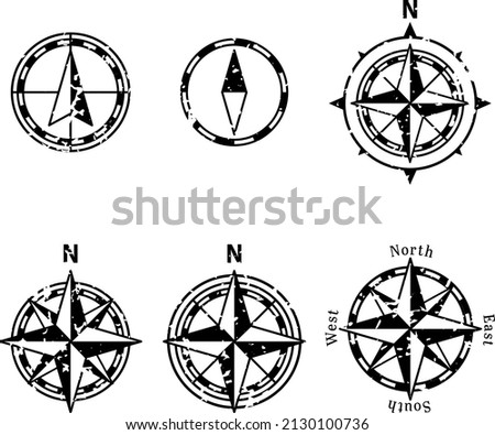 Grange textured compass rose. Retro direction mark set.  vector illustration.