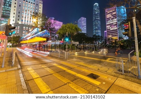 traffic in downtown district of Hong Kong city at night