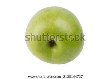 ripe green apple, on a white background, close-up
