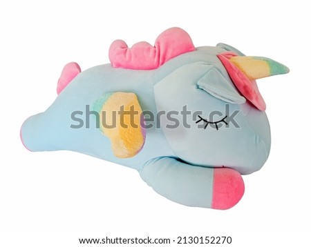 Unicorn, pony or cute little pony. on an isolated white background. Sleep concept, cuteness, relaxation 