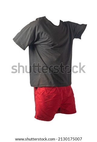 men's sports red shorts and black t-shirt isolated on white background.comfortable clothing for sports