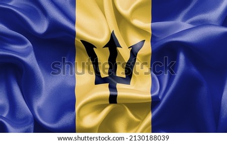 Country Barbados Celebrating Independence Day. Abstract waving flag on gray background