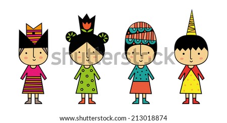 Kids wearing different costumes with funny hair styles, Vector illustration