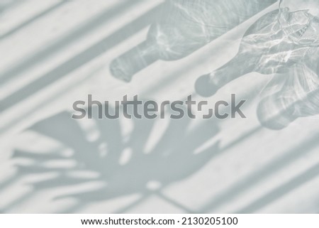 Shadow of glass and leaf overlay on white background, Light refraction effect for mock up and design presentation.