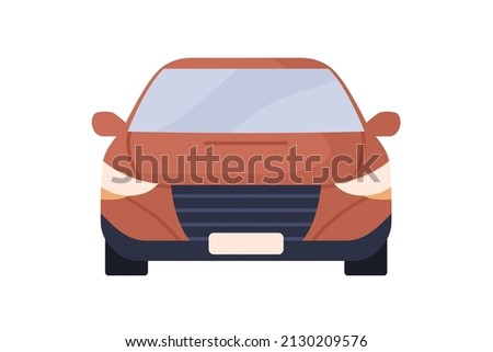 Car front view. Wheeled auto, road motor transport. Modern abstract automobile with windows, glasses. Flat vector illustration of sedan isolated on white background