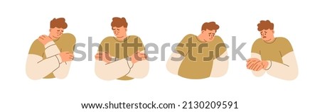Sad, upset, unhappy men set. Depressed, confused, disappointed and ashamed person. Lonely people in despair, grief with negative emotions. Flat graphic vector illustration isolated on white background Royalty-Free Stock Photo #2130209591