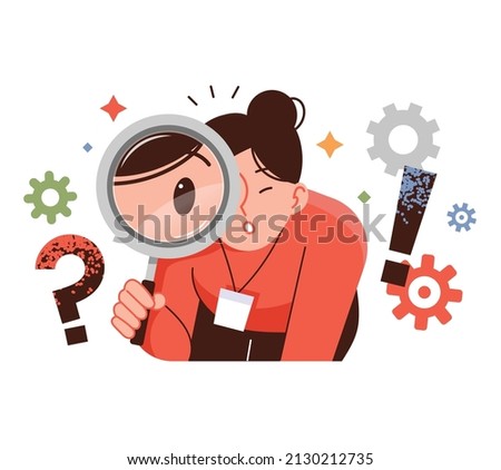 Business woman illustration. A woman is making observations with a magnifying glass. Royalty-Free Stock Photo #2130212735