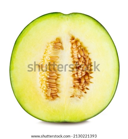 Cantaloupe melon slices isolated on white background Royalty-Free Stock Photo #2130221393