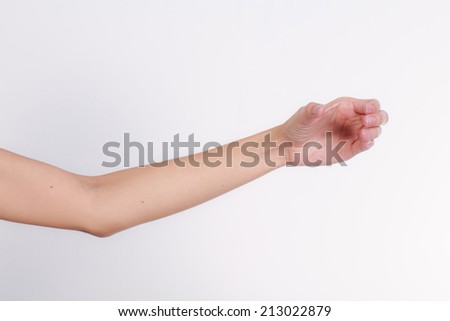 female hand to hold gadget, isolated on white